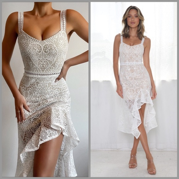 Bronx and Banco Dresses & Skirts - Bronx and Banco NWT US 6 Medium Tiffany Blanc Midi Dress White Lace